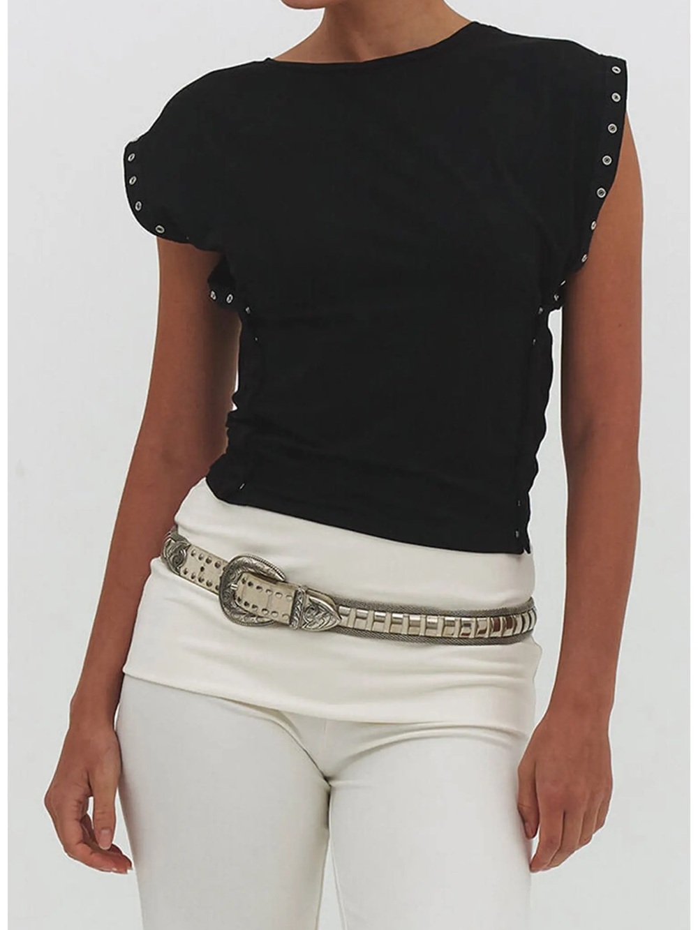 Find Me Now Snap Detail Convertible Cap Sleeve T-Shirt
